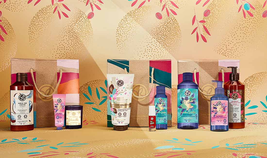 pluie de cadeau avec plusieurs produits chez yves rocher